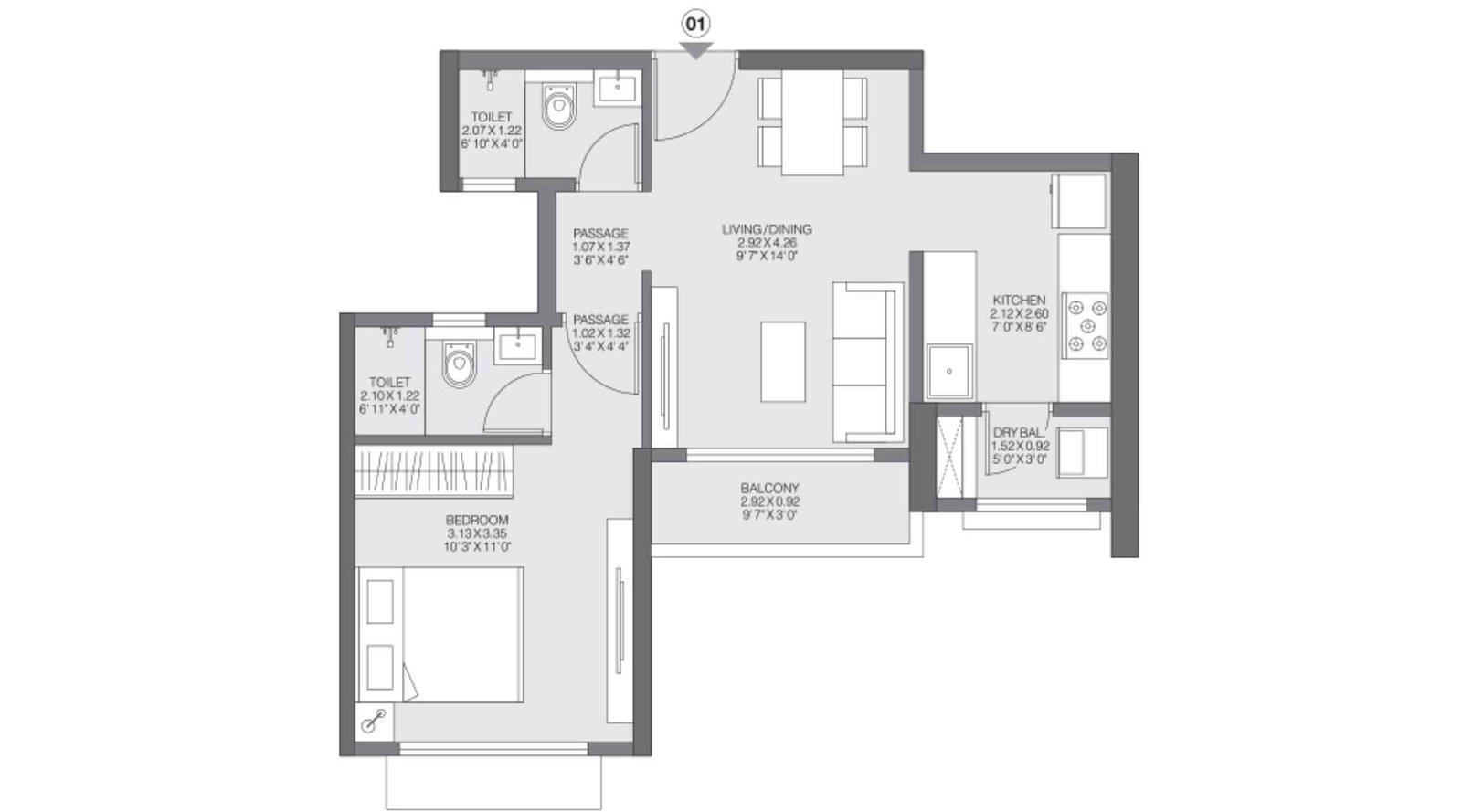 Godrej-Riviera-UnitPlan_1 BHK Luxe-Type-C (2)